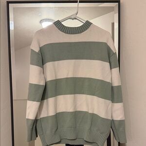 Jessica Simpson Green & Cream Striped Knit Sweater Medium